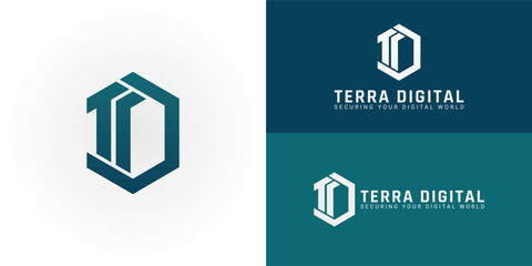 The dynamic logo design features the initials TD creatively integrated into a layered, hexagonal shield form, creating a unique symbol that evokes a sense of robust security and data integrity.
