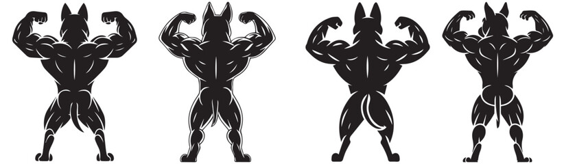 Fototapeta premium dog bodybuilder silhouette vector, Powerful Dog Bodybuilder Silhouette Illustration