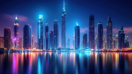 Night Cityscape, Dubai, Reflection, Skyline