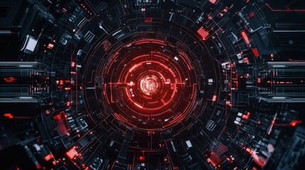Fototapeta premium Red digital tunnel; future tech backdrop