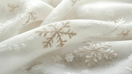 Delicate White Fabric With Embroidered Snowflakes