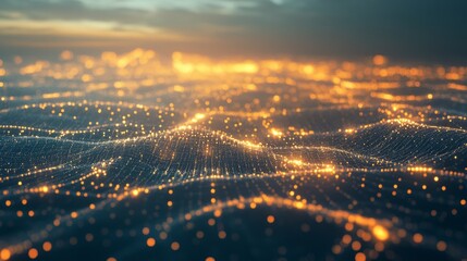 Futuristic digital visualization of a data planet with glowing dots and interconnected network lines, representing global technology, big data, and ai-driven connectivity in a high-tech virtual space