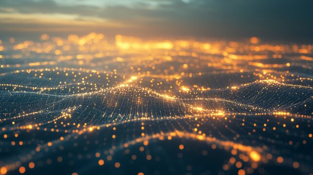 Futuristic digital visualization of a data planet with glowing dots and interconnected network lines, representing global technology, big data, and ai-driven connectivity in a high-tech virtual space