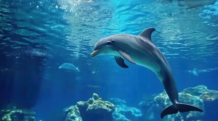 Obraz premium Dolphin aquarium swim show ocean