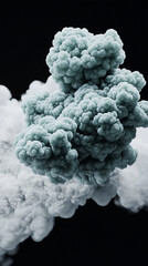 Abstract green and white cloud formations on dark background evoke chaos and depth