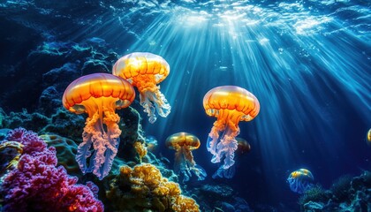 Hidden Underwater Kingdom – Glowing Coral Towers and Drifting Jellyfish in a Fantasy Ocean Realm