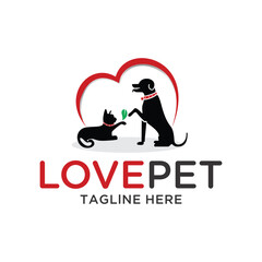 pet love cat and dog suitable for pet health logo and community idea	