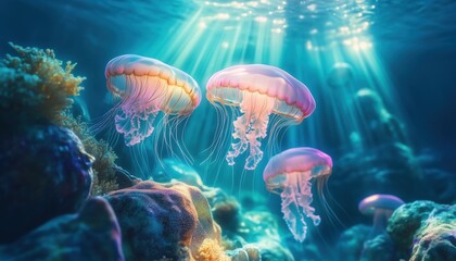 Hidden Underwater Kingdom – Glowing Coral Towers and Drifting Jellyfish in a Fantasy Ocean Realm