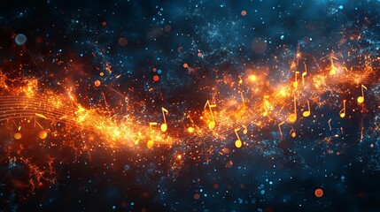 Fiery Musical Notes Dance Across A Cosmic Background