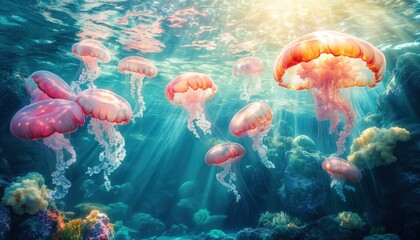 Hidden Underwater Kingdom – Glowing Coral Towers and Drifting Jellyfish in a Fantasy Ocean Realm