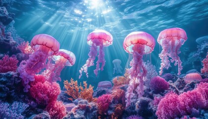 Hidden Underwater Kingdom – Glowing Coral Towers and Drifting Jellyfish in a Fantasy Ocean Realm