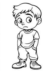 Fototapeta premium coloring page featuring young boy with curious expression