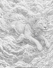 Obraz premium majestic lion leaps through swirling waves, showcasing strength and grace