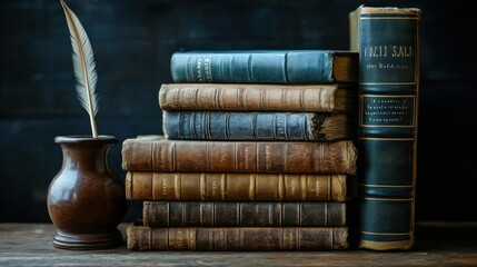 Old Books and Feather Pen
