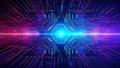 Obraz premium Abstract technology background in blue and pink colors with glowing lines. Abstract Neon Cyber ​​Circuit Board with Futuristic Digital Connections