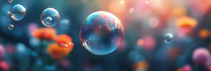 Colorful Bubbles in Serene Garden, Generative AI