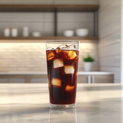 Refreshing Iced Coffee in a Glass on Kitchen Counter