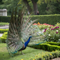 Peacock with feathers out