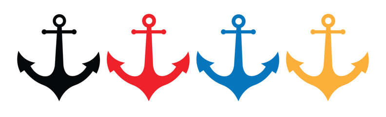 anchor icon vector set use for web. Ship sailing anchor line and flat icon collections. Nautical anchors logo design. Vector illustration.  © MDneamul