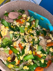 Freshly Cooked Capcay (Sayur Oseng) Stir-Fry in a Pan on the Stove
