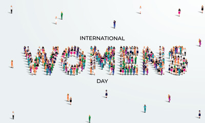 Womens_Day_38th March happy international women's day concept. A large group of different professional women create word womens. Feminism. Women's equality day and women's empowerment.  Vector Illustr
