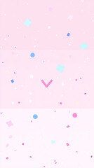 Soft pink background with colorful shapes and confetti