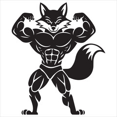 Obraz premium Fox bodybuilder silhouette vector, Powerful Fox Bodybuilder Silhouette Illustration