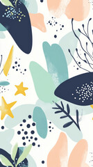 Colorful abstract shapes with stars and leaves create vibrant design