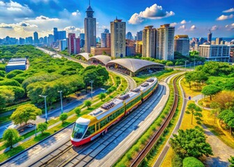 Naklejka premium Kaohsiung Circular Light Rail Drone Photography - Music Center, Taiwan June 2020