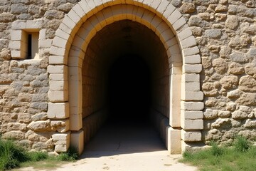Obraz premium Ancient Stone Archway Tunnel Entrance to a Fortress or Castle
