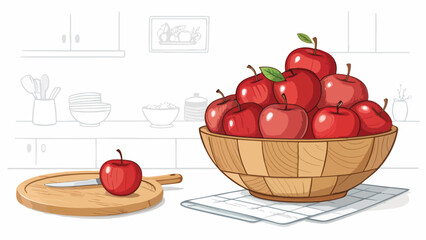 Red Apples in wicker basket with Apple Slice on table in kitchen vector design, Red Apple Illustration vector design