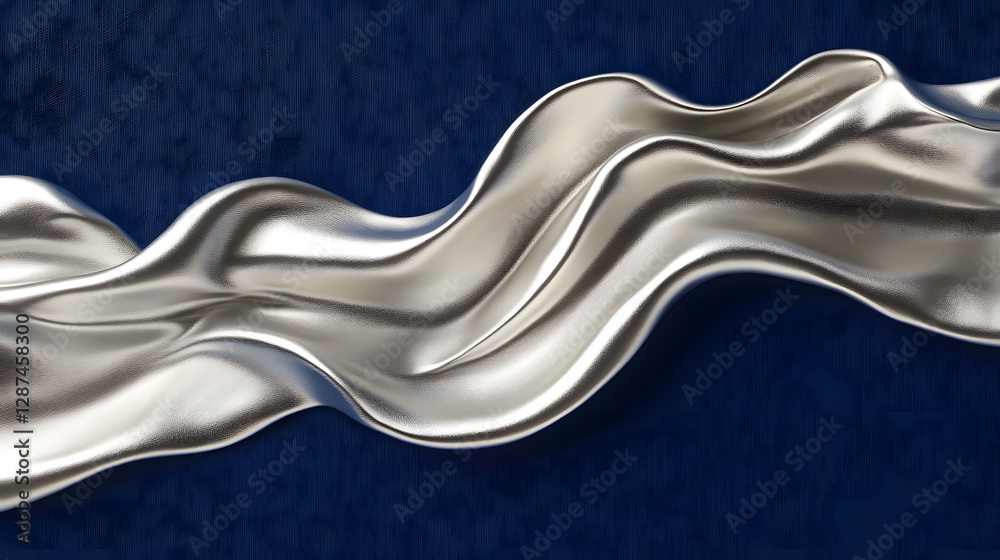 Poster silver wave pattern on a blue background creating a serene and calming visual effect in abstract des
