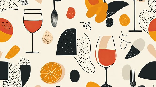Abstract Wine Glass Fruit Pattern Design