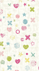 Colorful shapes and patterns on light background create playful design