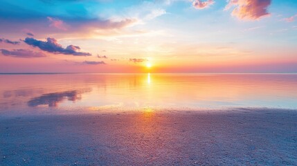 Obraz premium Serene Sunset over Calm Water; Peaceful Beach Scene; Inspiring Landscape; Image for Nature