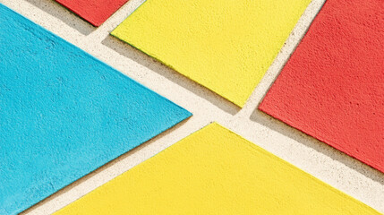 Fototapeta premium Colorful geometric shapes on textured wall create vibrant atmosphere