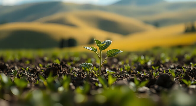 Growing plant standout outlier from seed grow up green with copy space