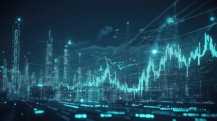 Cityscape, Stock Market, Night, Growth, Data