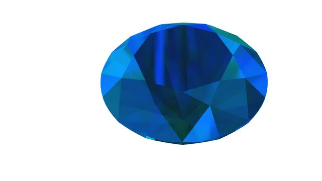 Blue topaz faceted gemstone isolated on green screen background. Round shape, Clean, transparent, rich blue color faceted gemstone setting for making jewelry. 