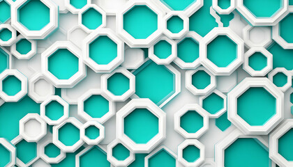 Fototapeta premium Abstract background with teal and white octagons, creating a modern geometric pattern ideal for presentations or website design.