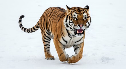 Obraz premium Tiger Running Through Snow Powerful Wildlife Image for Conservation Concepts