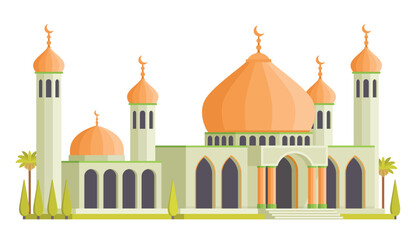 Mosque Building Vector Illustration. Islamic Architecture, Editable Elements