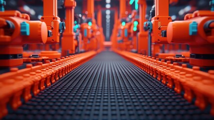 hologram industry concept. Futuristic Robotic Assembly Line with Holographic Projection