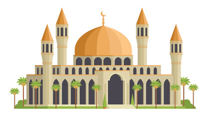 Mosque Building Vector Illustration. Islamic Architecture, Editable Elements