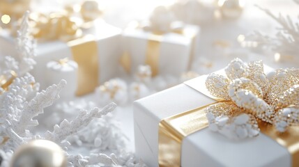 Festive gold gifts winter scene