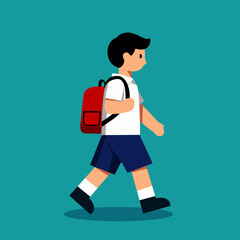 Schoolboy Walking with Backpack