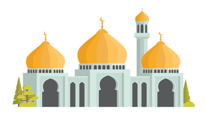Mosque Building Vector Illustration. Islamic Architecture, Editable Elements