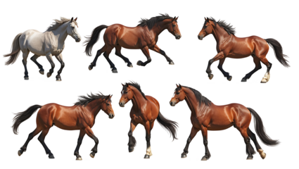Horses png set running horses horse PNG set of six horses on black background in dynamic running poses