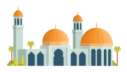 Mosque Building Vector Illustration. Islamic Architecture, Editable Elements