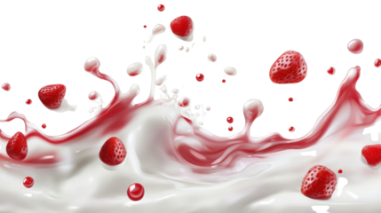 Yogurt splash with strawberries isolated om white background